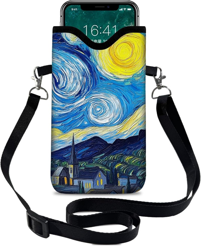 otilil Neoprene Cell Phone Sleeve Pouch Case Bag with Crossbody Strap Neck Lanyard for Women 7.1 X 3.9 in Sky - Image 1